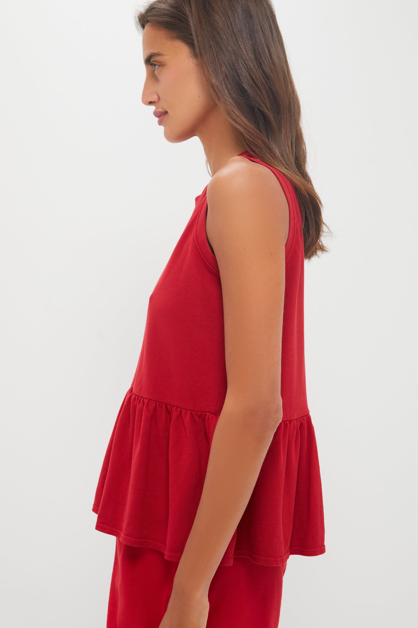 Red Pique Mercer Peplum Top
