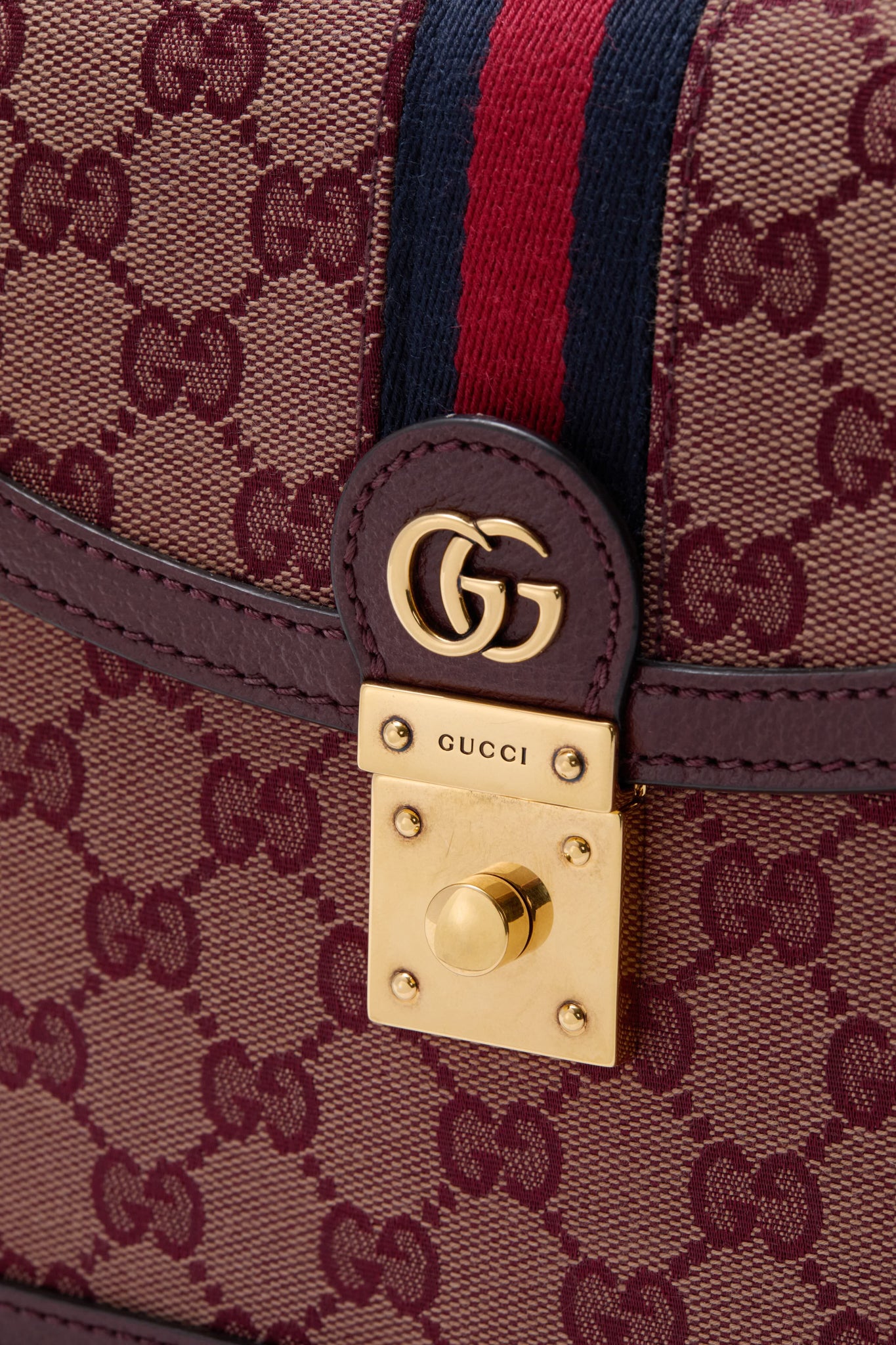 GUCCI Red Small GG Coated Canvas Ophidia Flap Top Handle Bag