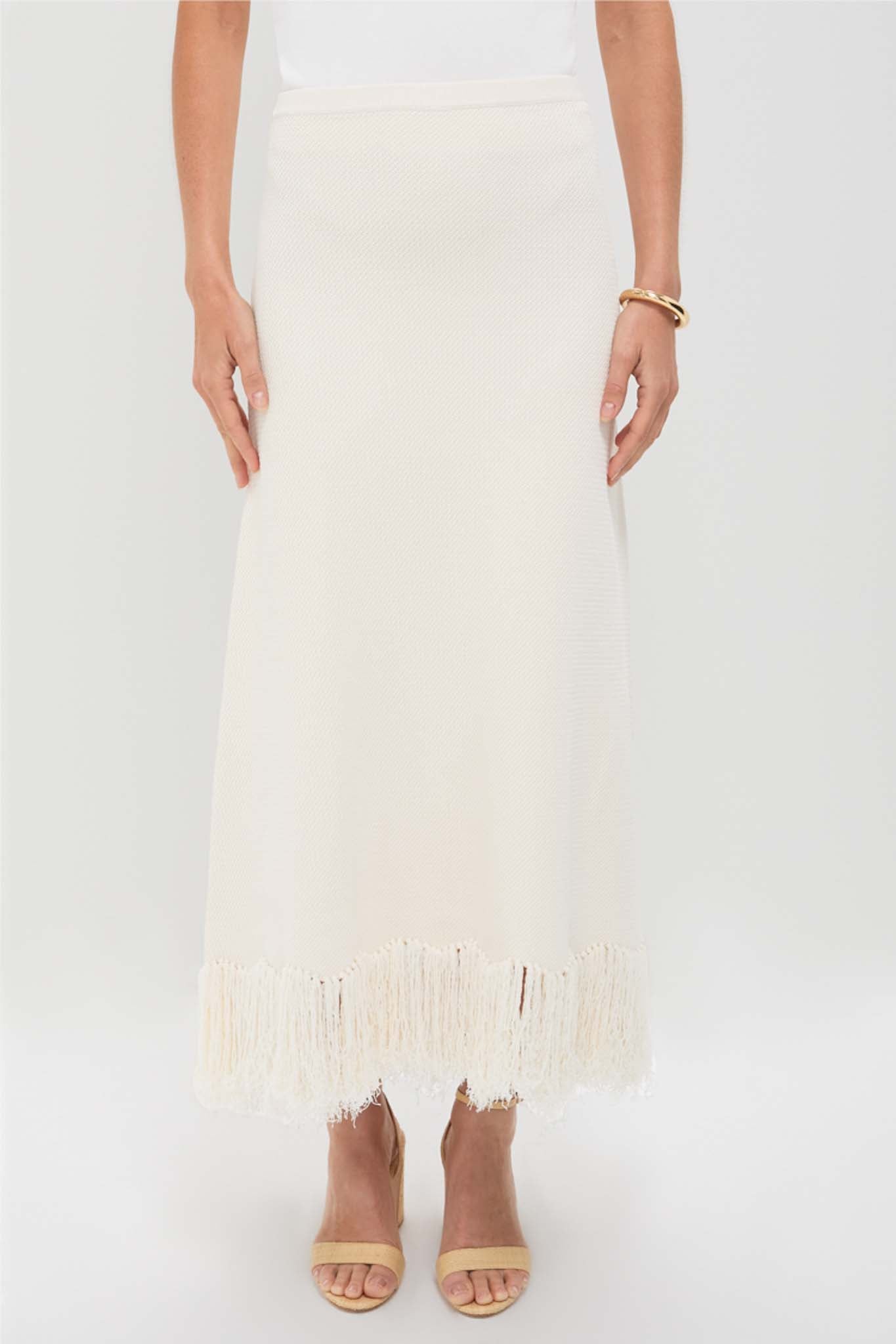 Parchment Clarissa Fringe Knit Skirt | CLEA