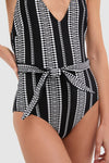 Black Luchia Deep V Belted One Piece