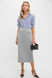 Gray Herringbone Rosewell Midi Skirt
