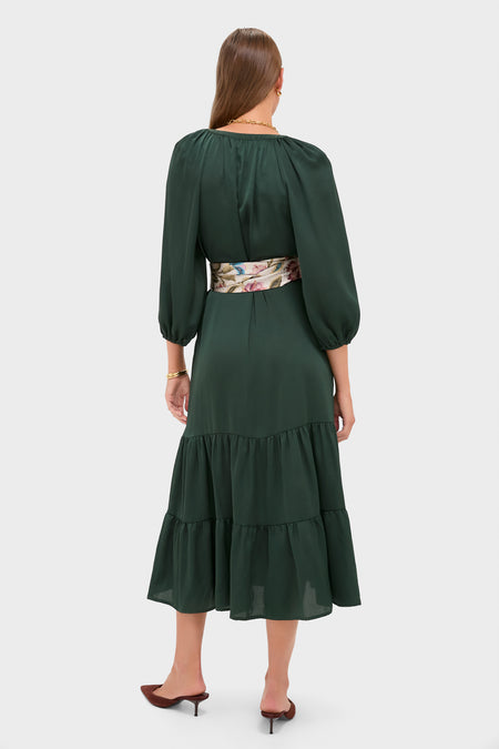 Dark Green Hammered Satin Lyles Dress