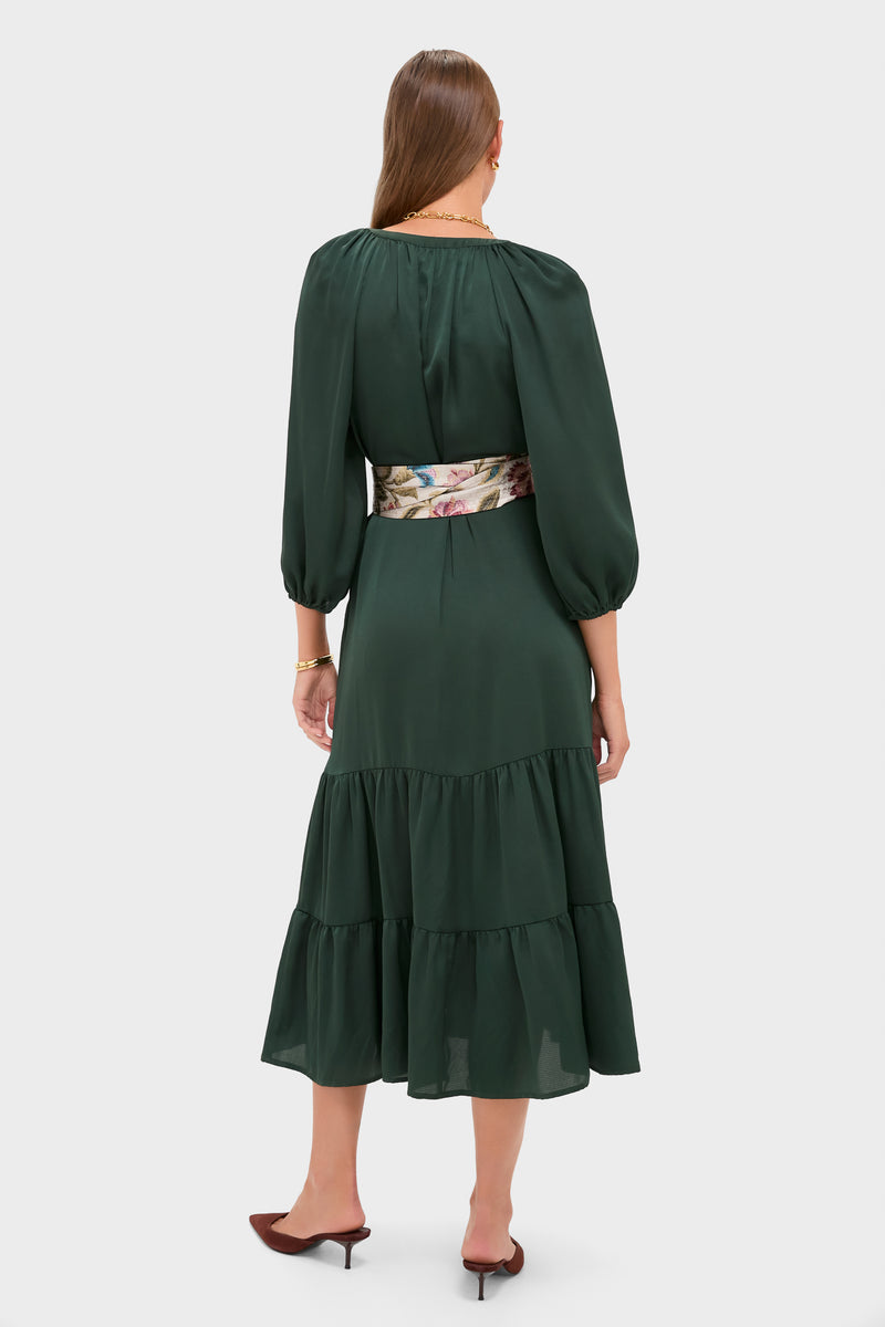 Dark Green Hammered Satin Lyles Dress