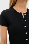 Black Pointelle Short Sleeve Cardigan