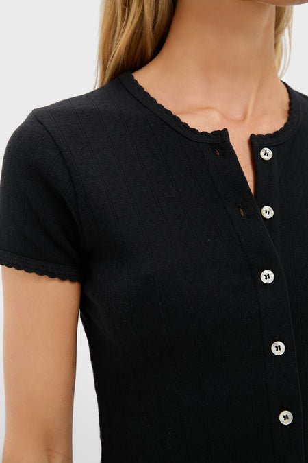 Black Pointelle Short Sleeve Cardigan