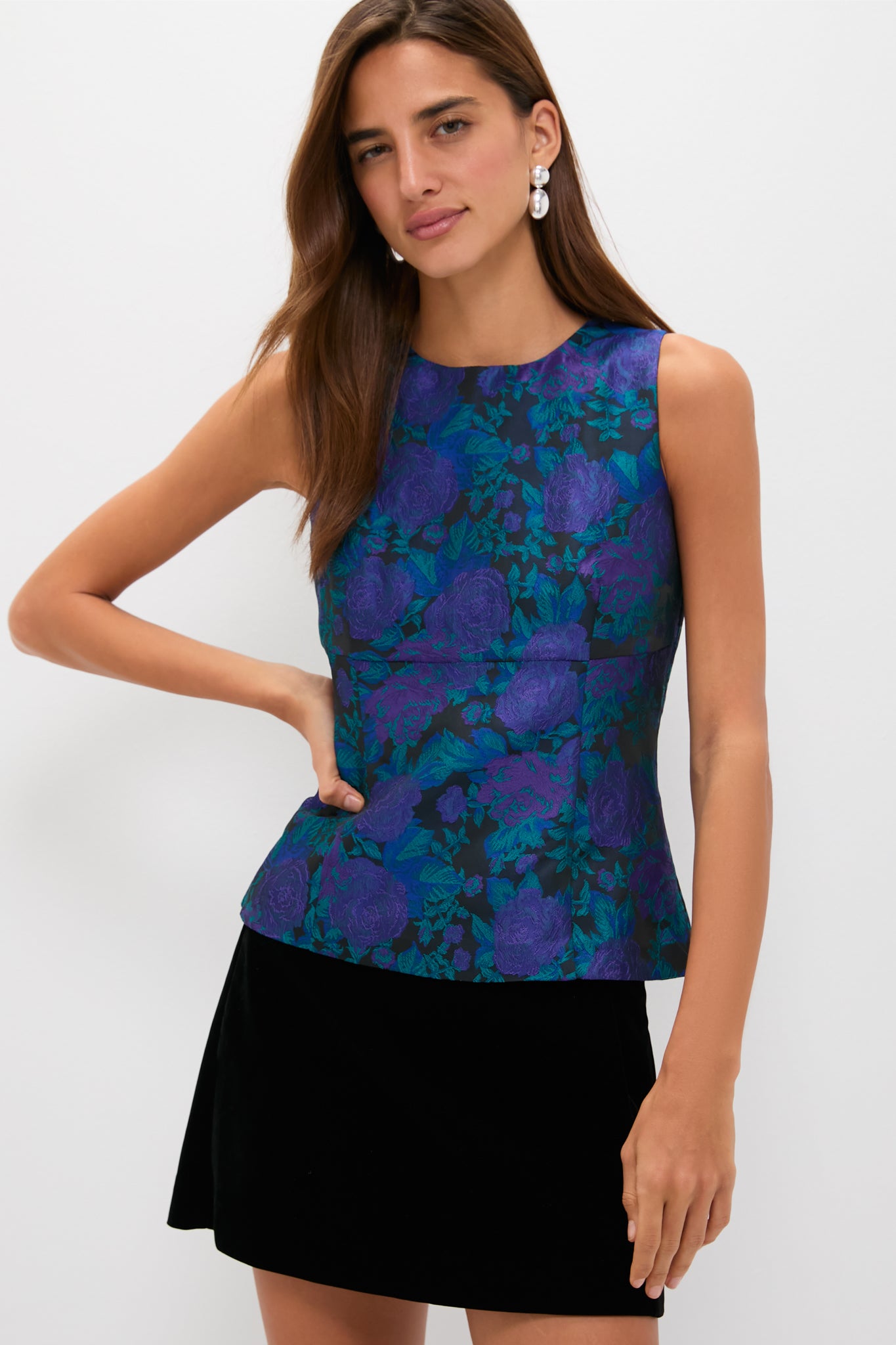 Navy & Indigo Jacquard Floral Jacquard Ivy Blouse