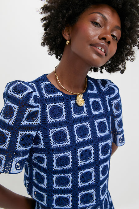 Navy & Sky Blue Crochet Banks Top