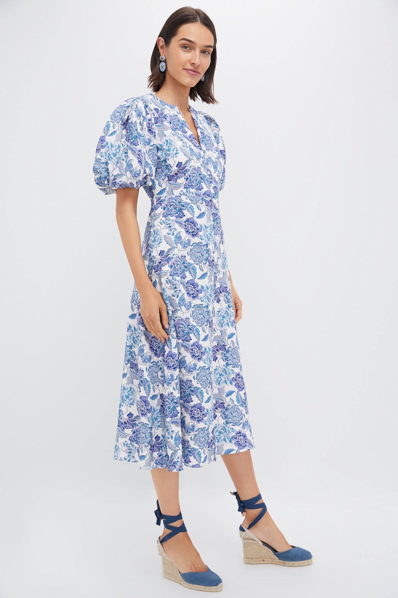 Steel Blue Floral Brody Midi Dress