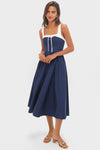 Navy Tie Detail Midi Dress