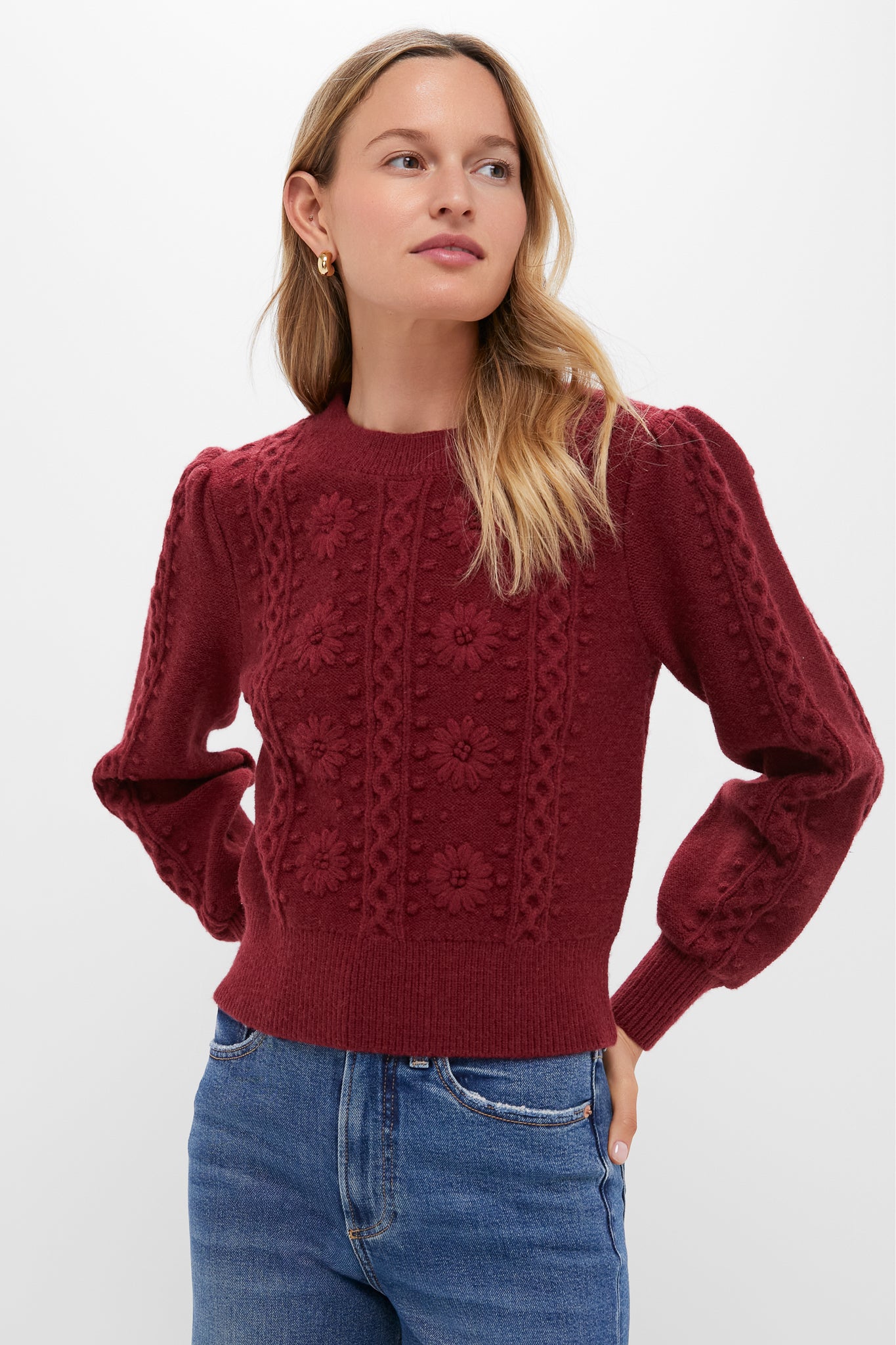 Merlot Embroidered Floral Frankie Sweater | Hyacinth House