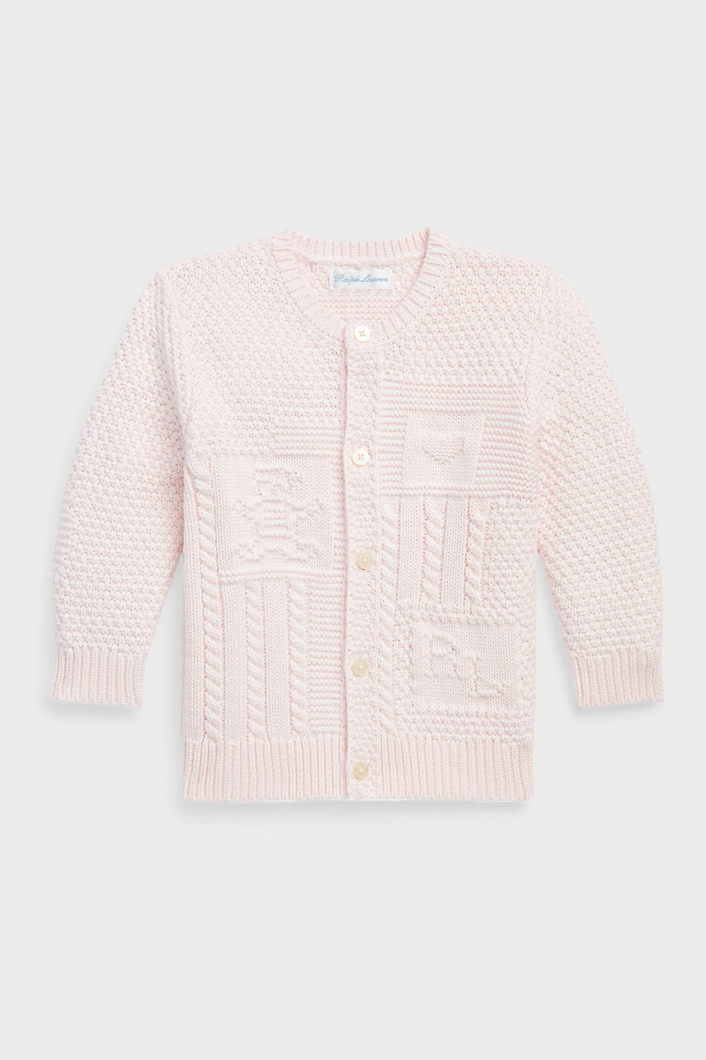 Delicate Pink Long-Sleeve Organic Cotton Novelty Bear Cardigan