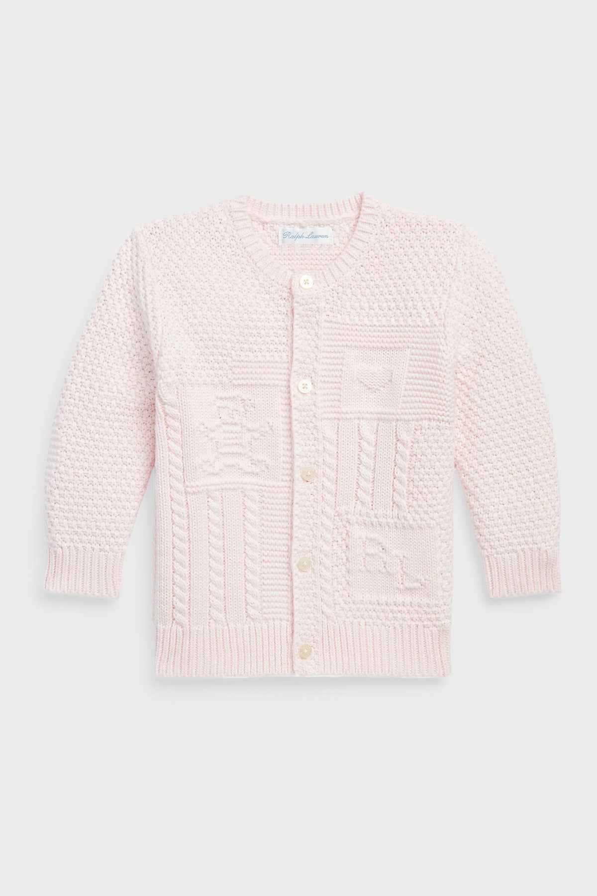 Delicate Pink Long-Sleeve Organic Cotton Novelty Bear Cardigan