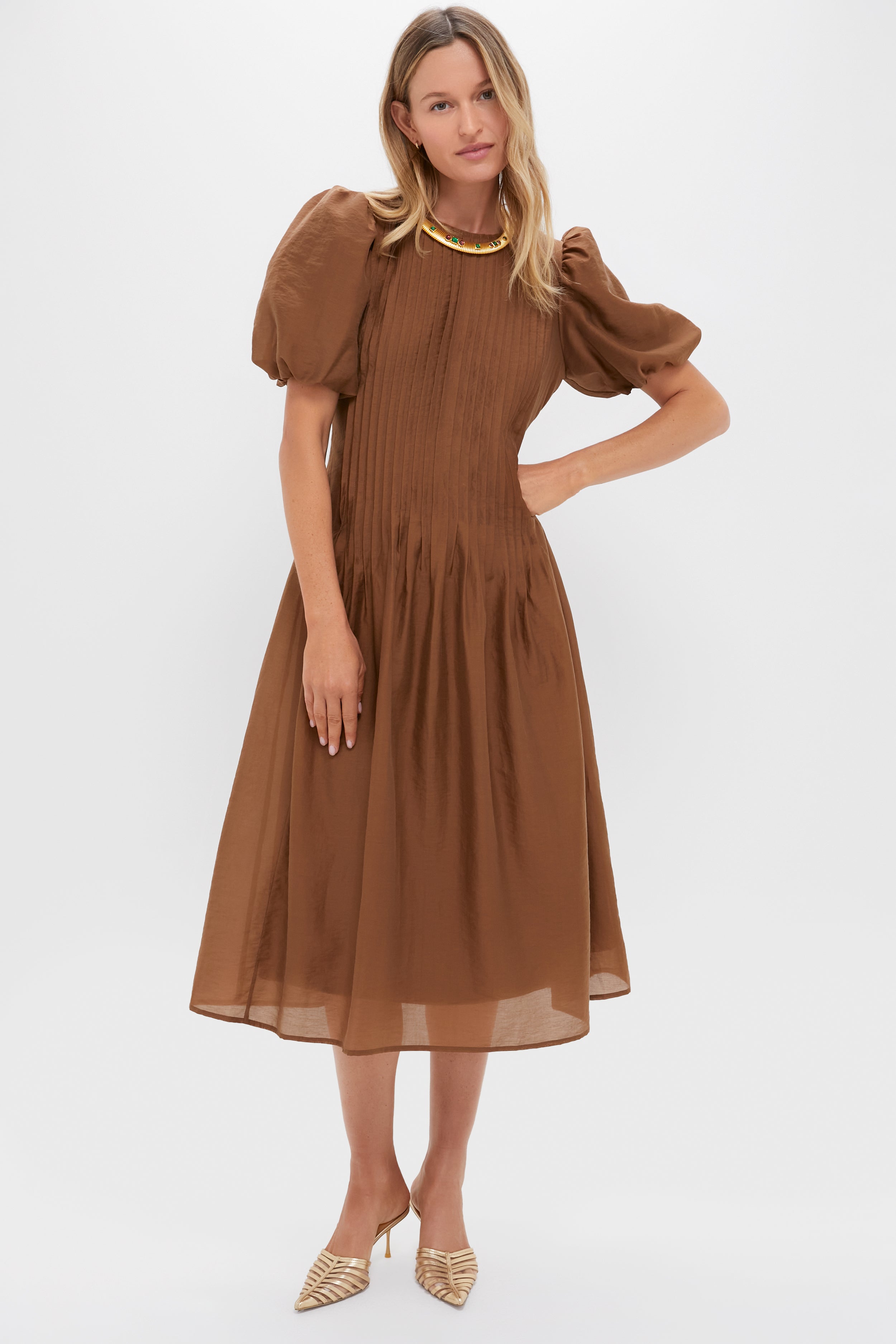 my mum made it brown dress Dresses: Dropwaist Pleat Dress - Fawn