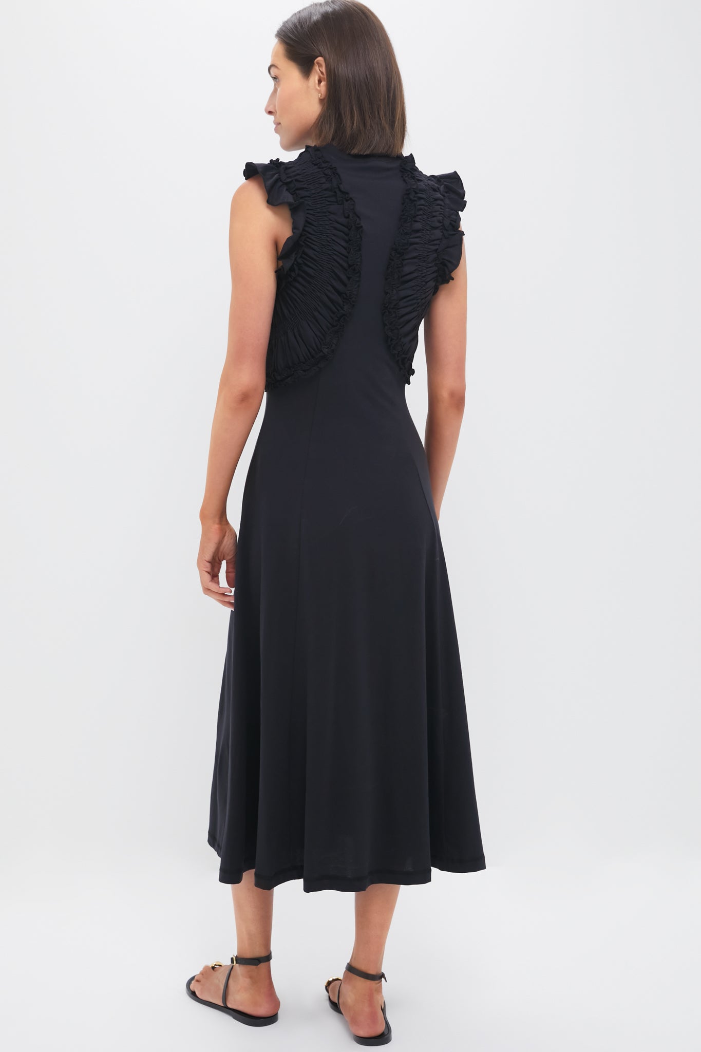 Noir Shiva Sleeveless Ruffled Midi Dress