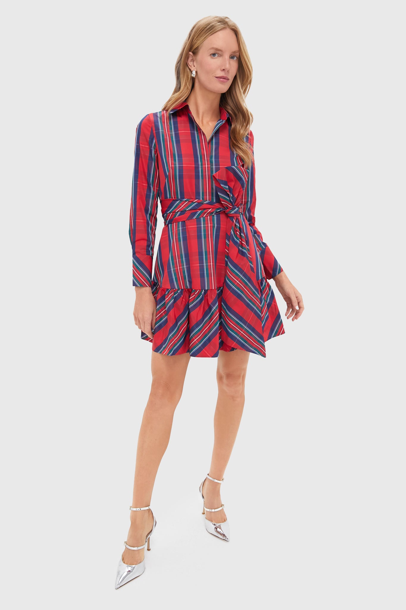 Balsam Plaid Tie Waist Shirt Dress