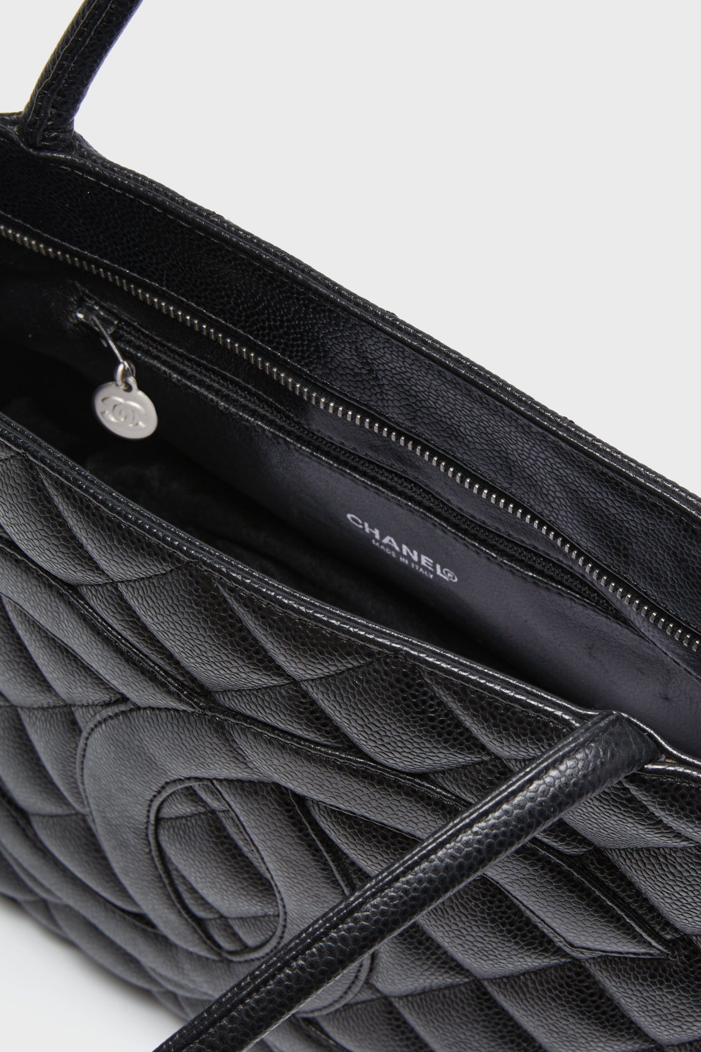 CHANEL Black Caviar Quilted Medallion Tote