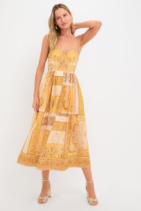 Mustard Bandana Lucky Corset Midi Dress