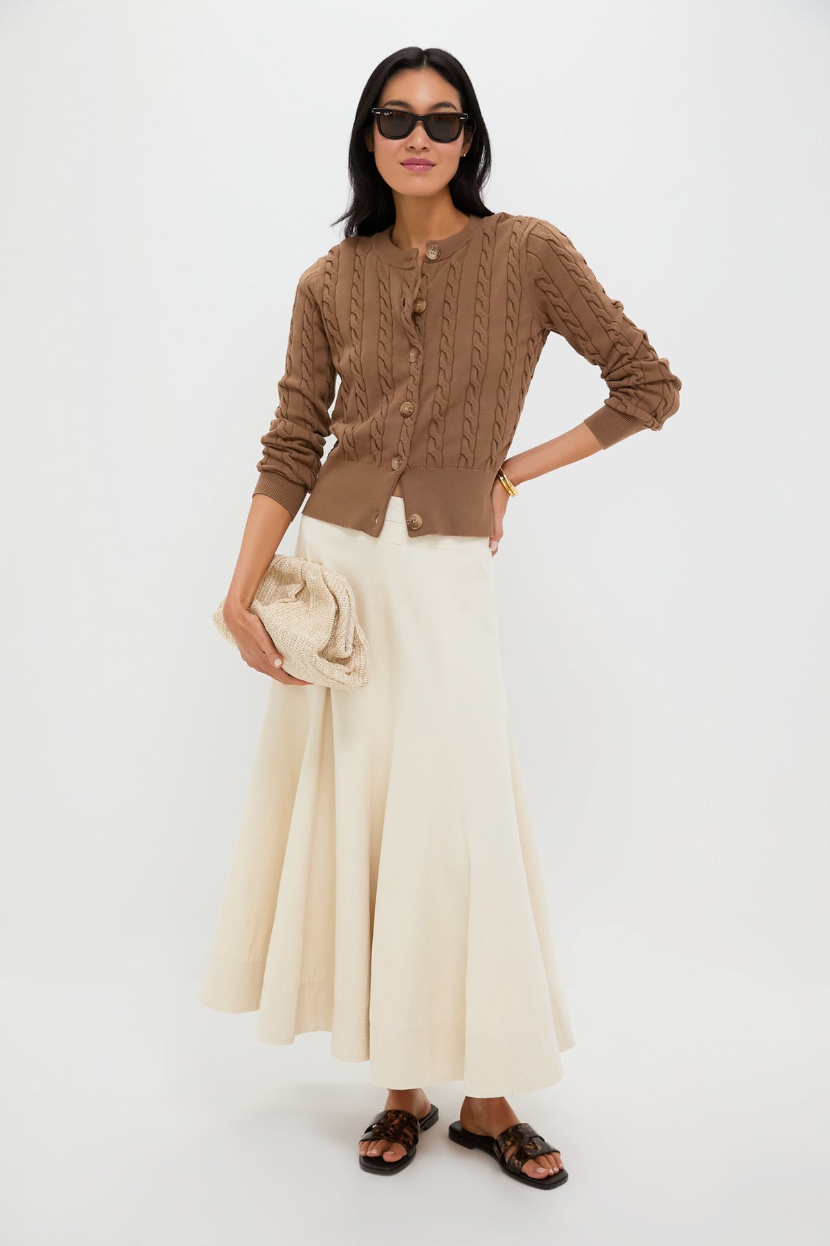 Mocha Cotton Cable Knit Kit Cardigan