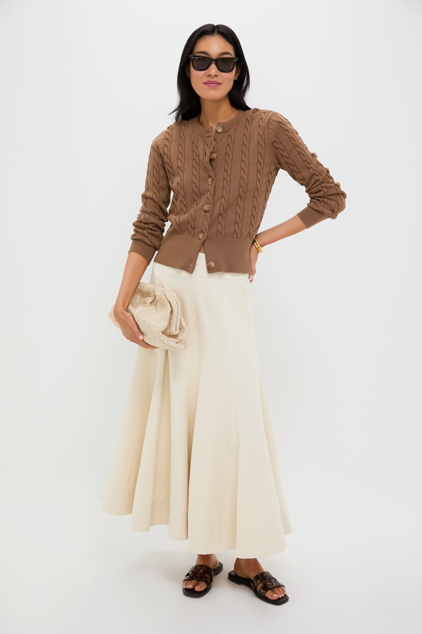 Mocha Cotton Cable Knit Kit Cardigan