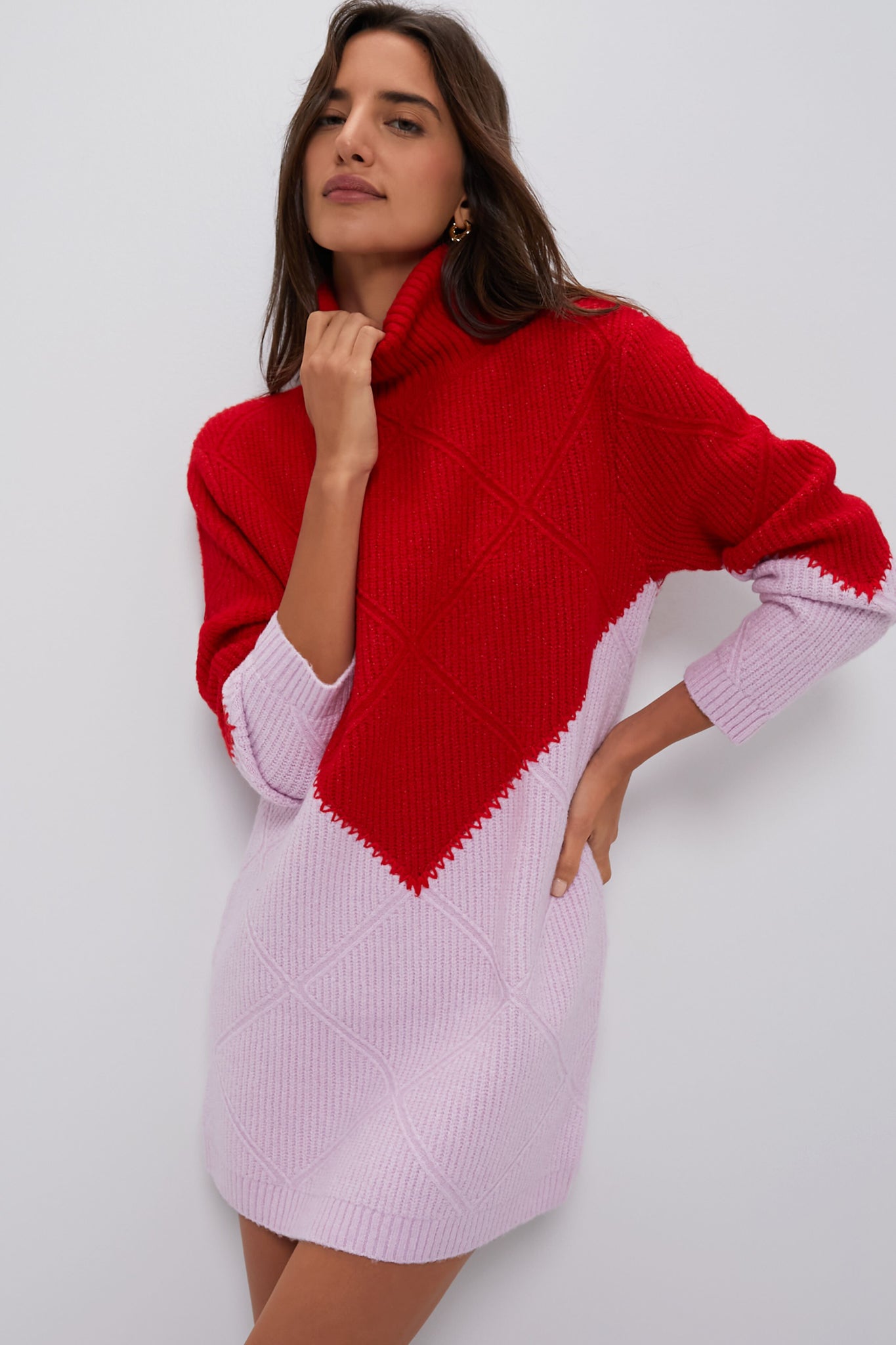 Red Pink Diamond Demi Sweater Dress Hyacinth House