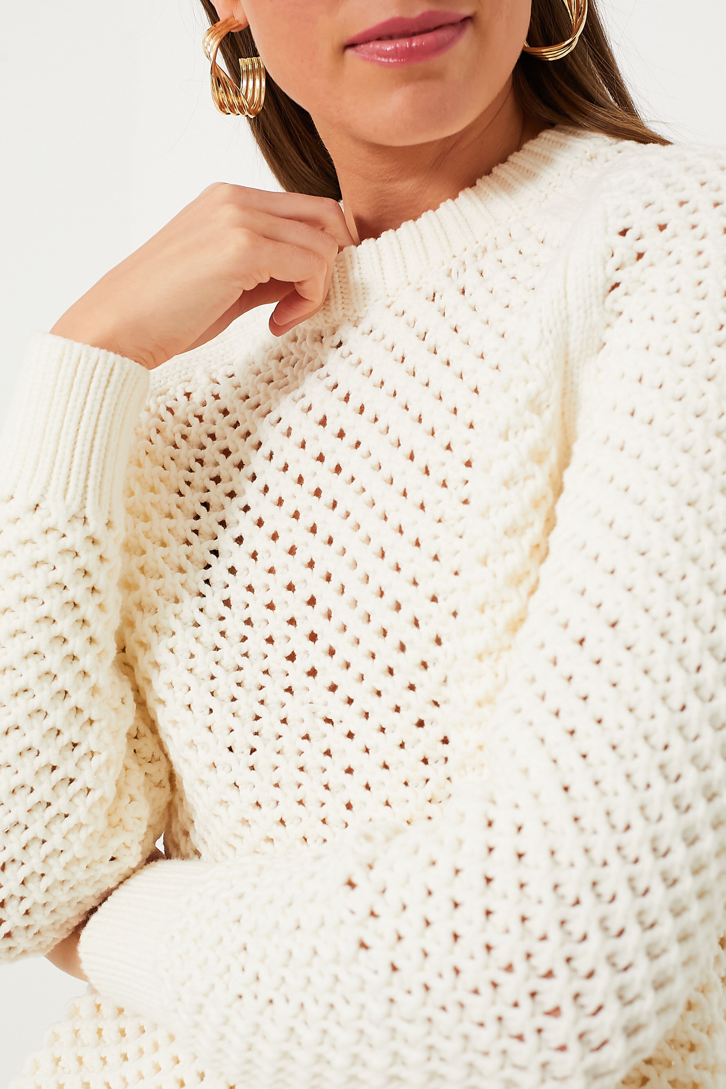 Ivory Crochet Knit Annette Sweater