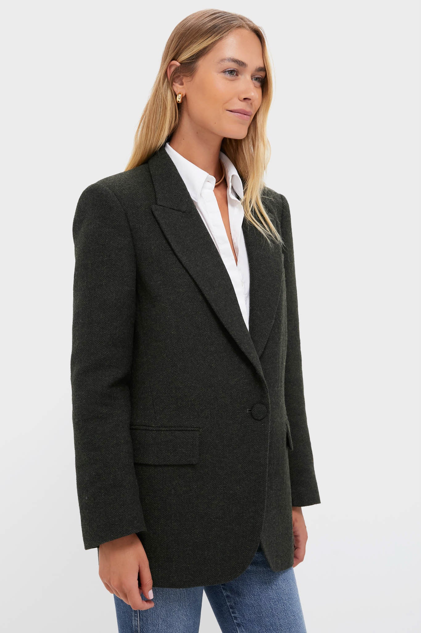 Hunter Green Tweed Herringbone Leo Blazer