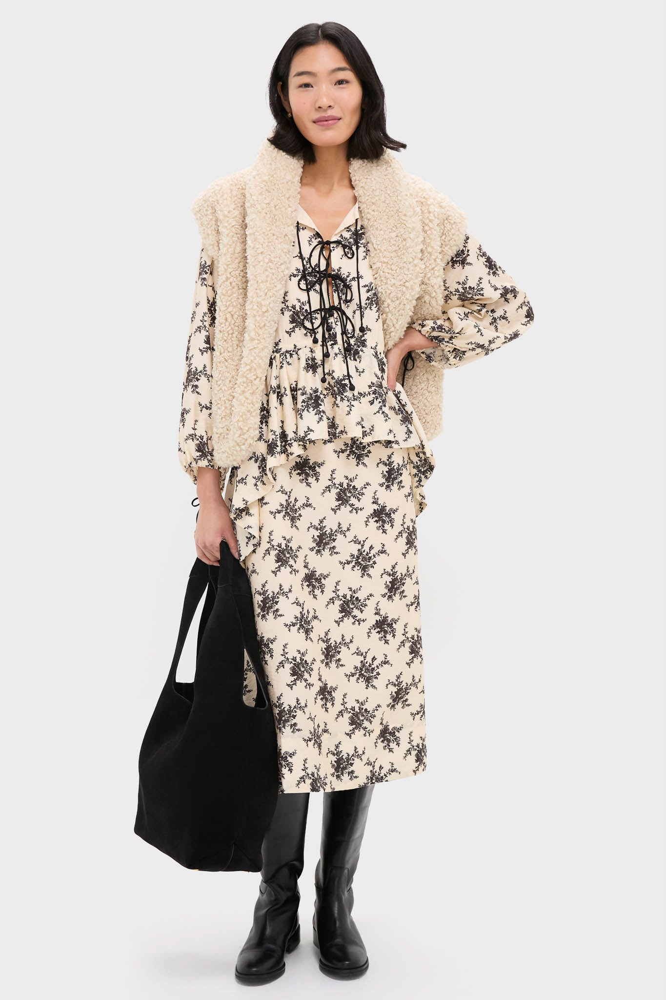 Cream Joan Print Tie Front Midi Dress | Sea New York