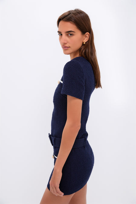 Navy Boucle Mini Dress