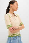 Cream and Sage Amelia Scallop Hem Button Up Crochet Cardigan