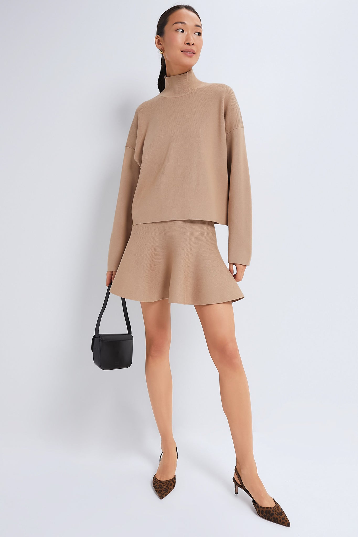 Tan Kaya Flare Knit Skirt