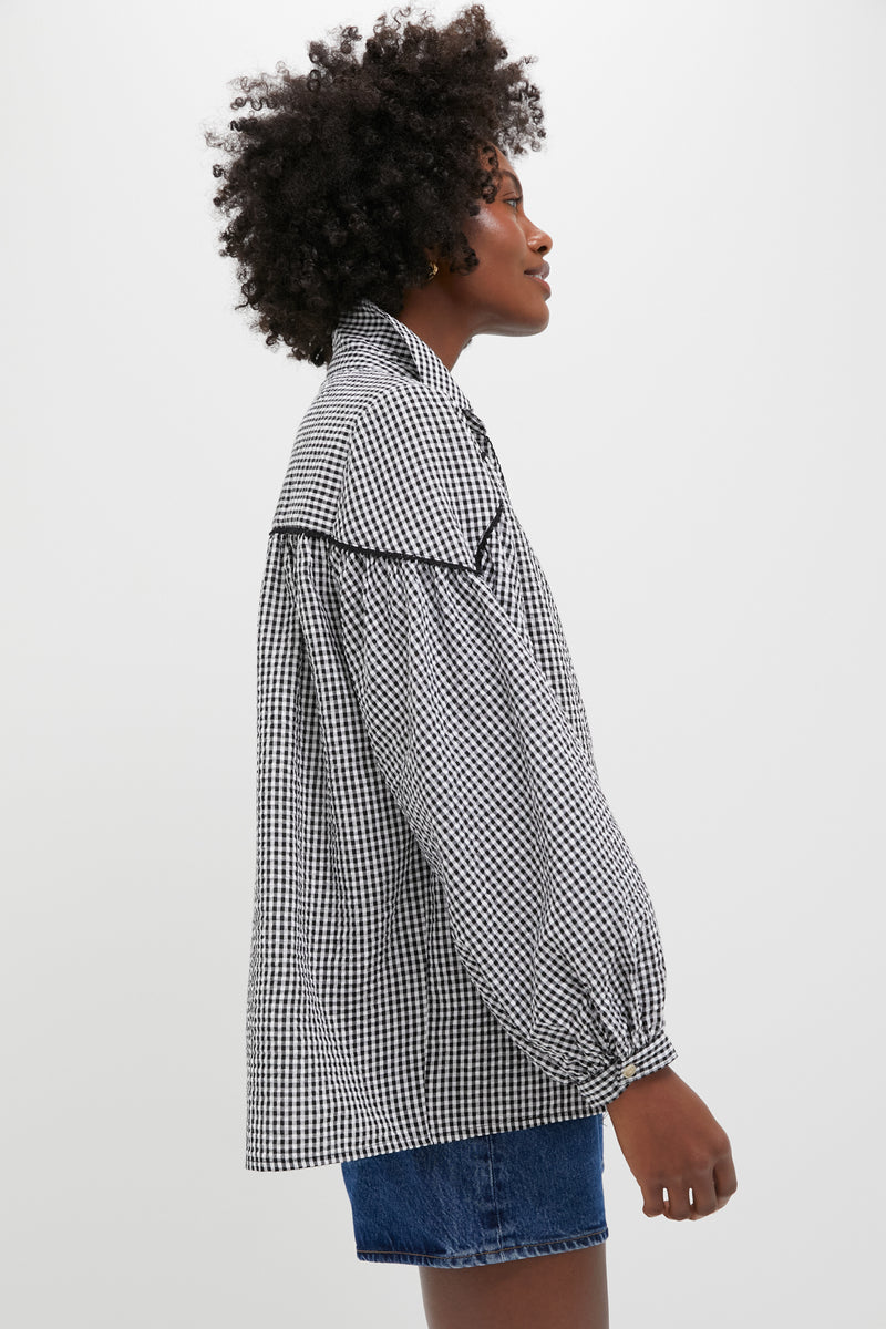 Black Gingham Seersucker Izzy Popover Top