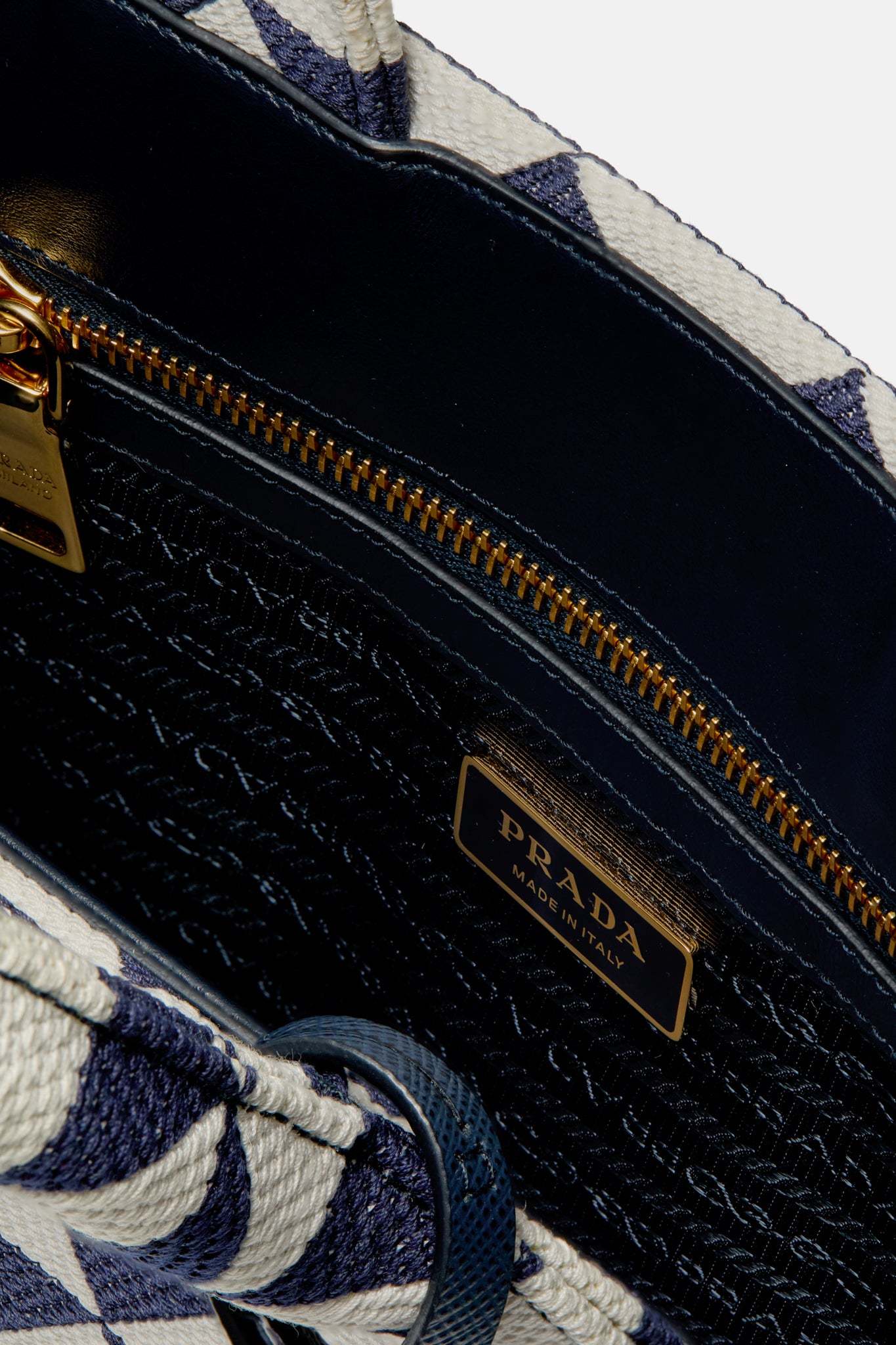 PRADA Navy White Strike Canvas Tote