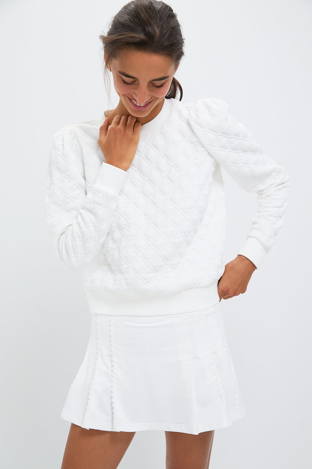 White Puff Sleeve Quilted Stretch Campbell Pullover