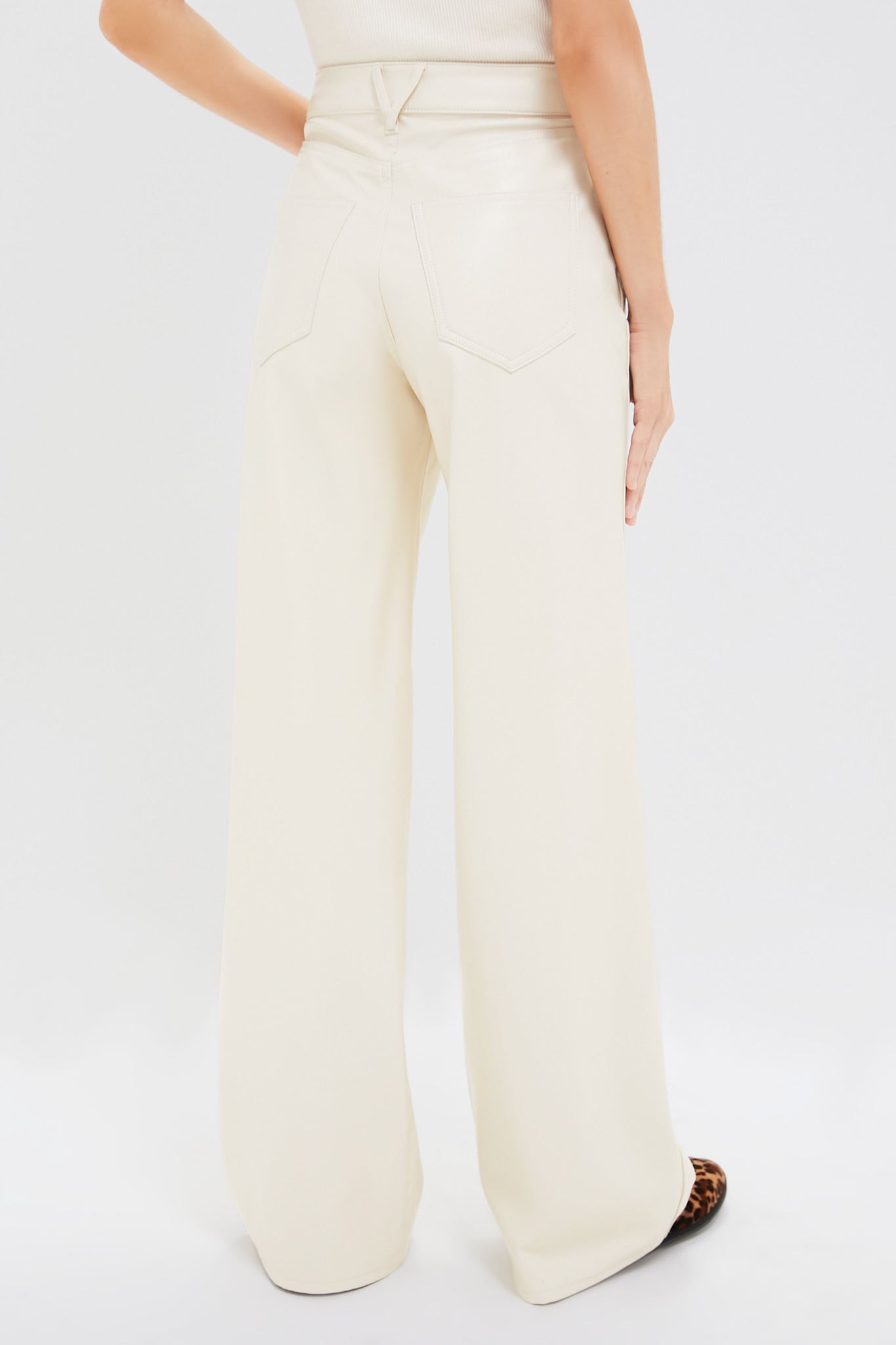 Ecru Vegan Leather Taylor High Rise Wide Leg | Veronica Beard