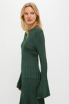 Dark Green Bell Sleeve Rib Sweater