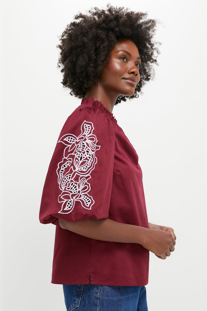 Plum with Lilac Embroidery Floria Blouse