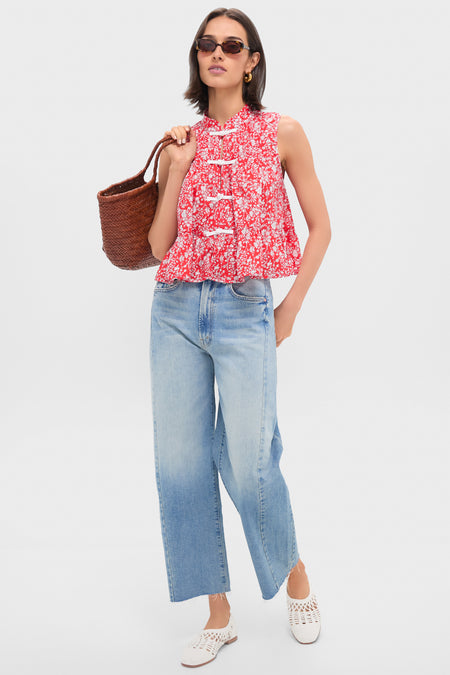 Red Lucille Liberty Print Knot Loop Tank Top