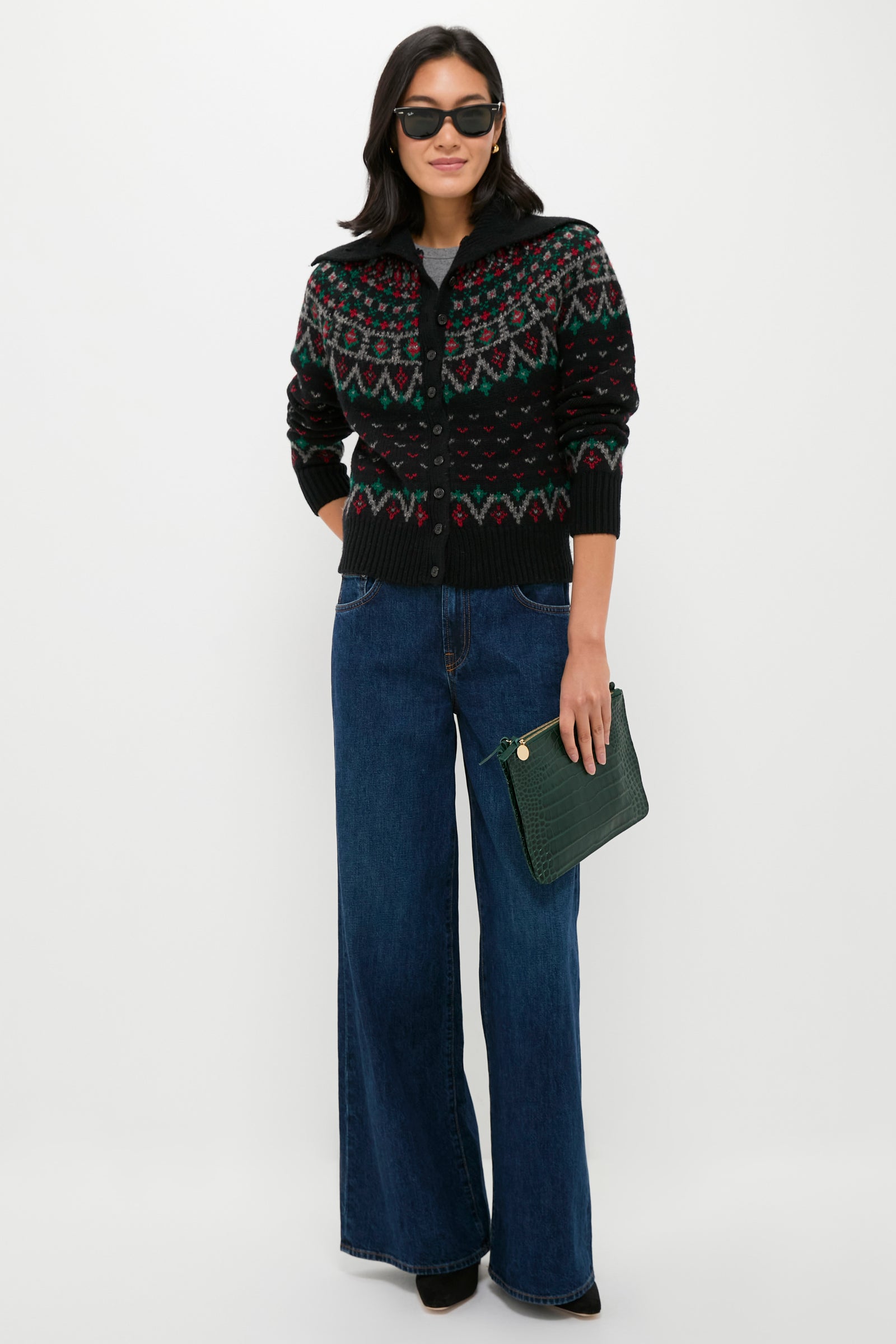 Deep Pine Embossed Croco Margot Double Sac Bretelle