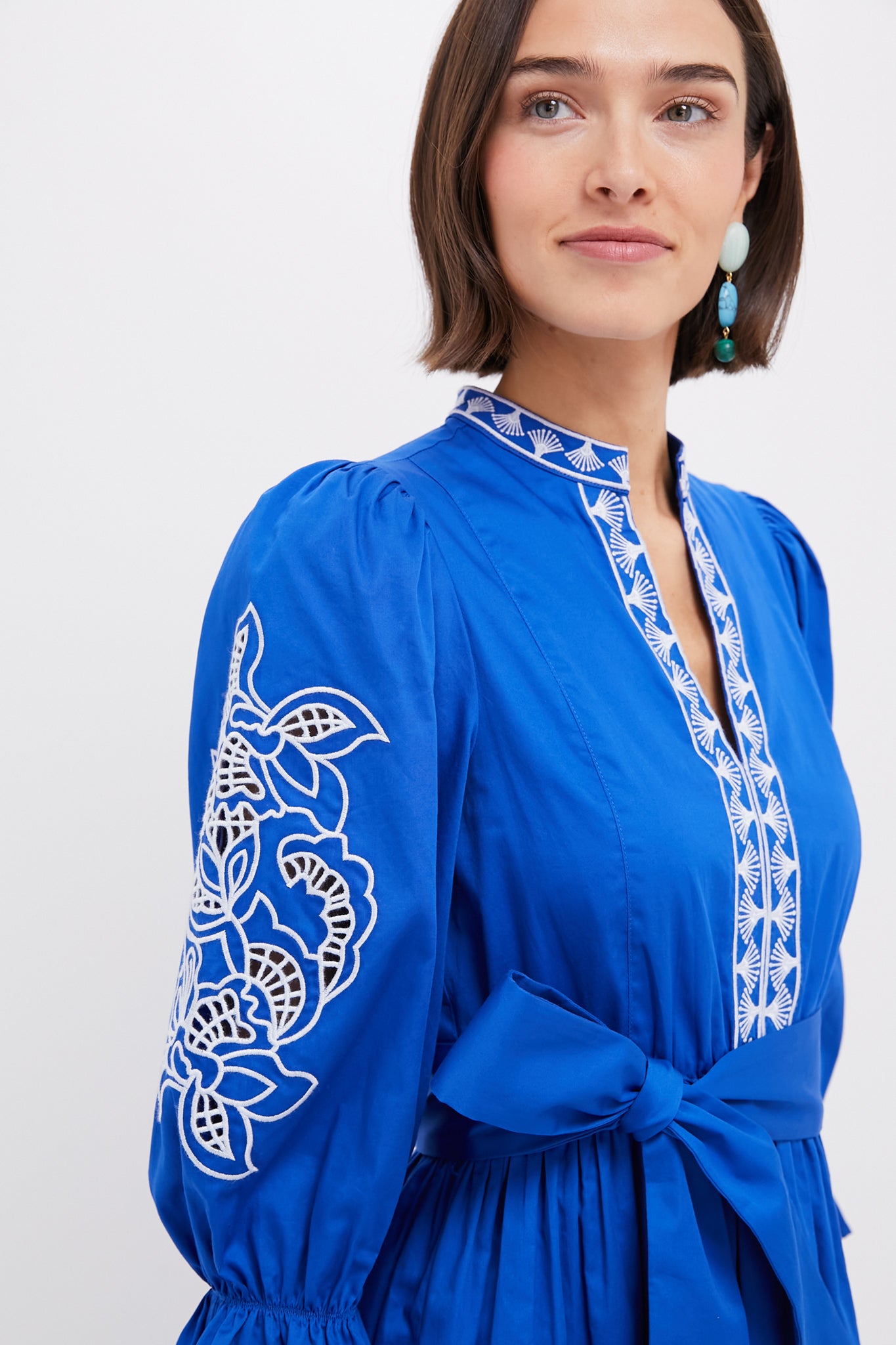 Royal Blue with Baby Blue Embroidery Dowling Midi Dress