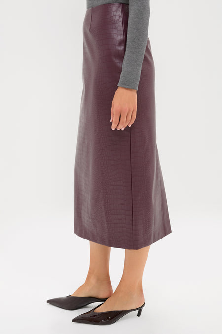Plum Stamped Faux Leather Ellington Skirt