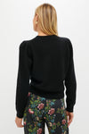 Black Cashmere Puff Sleeve Macy Crewneck Sweater