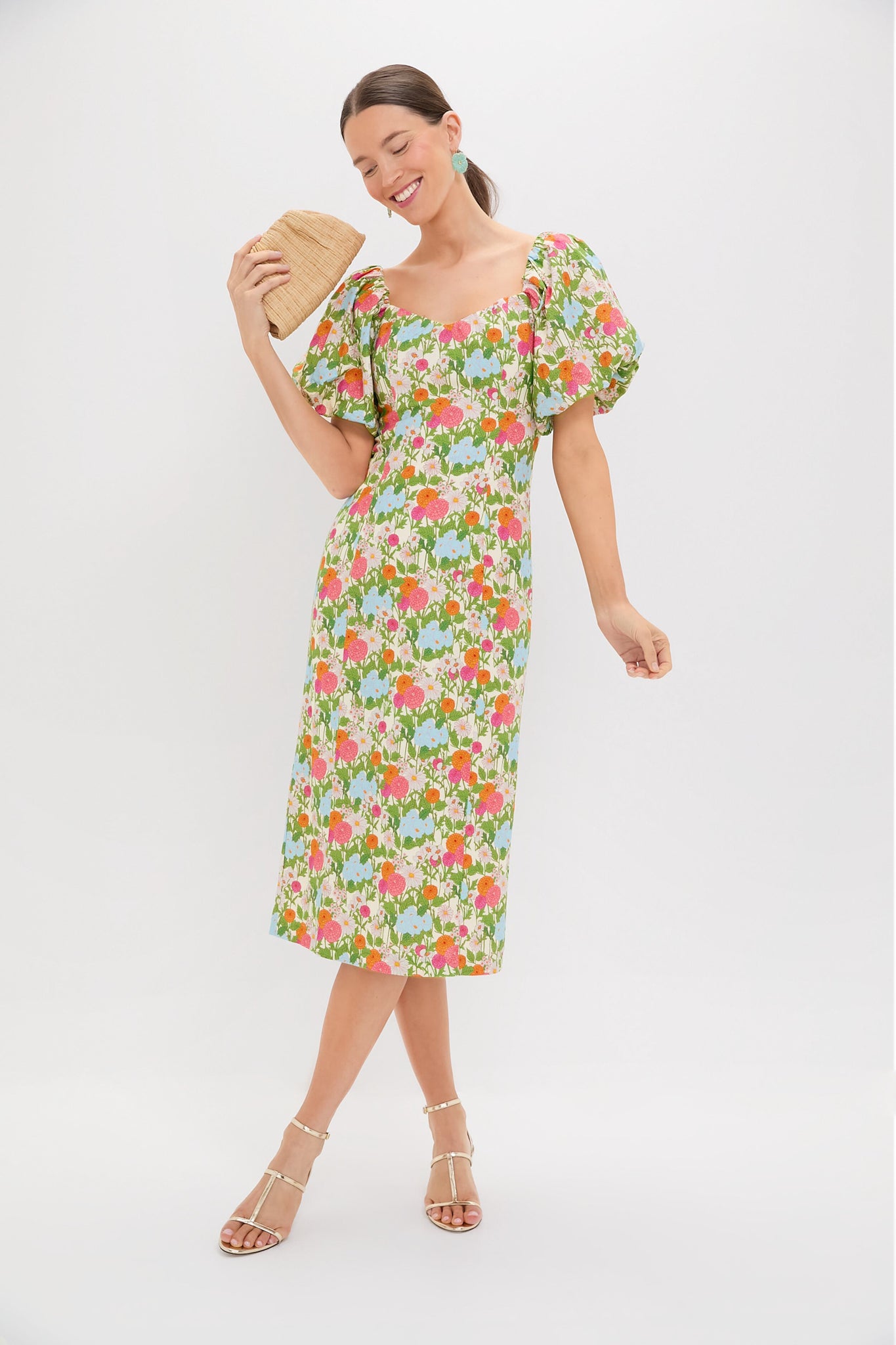 Green Multi Begonia Floral Sallie Midi Dress | Hyacinth House Green Multi Begonia Floral Sallie Midi Dress | Hyacinth House