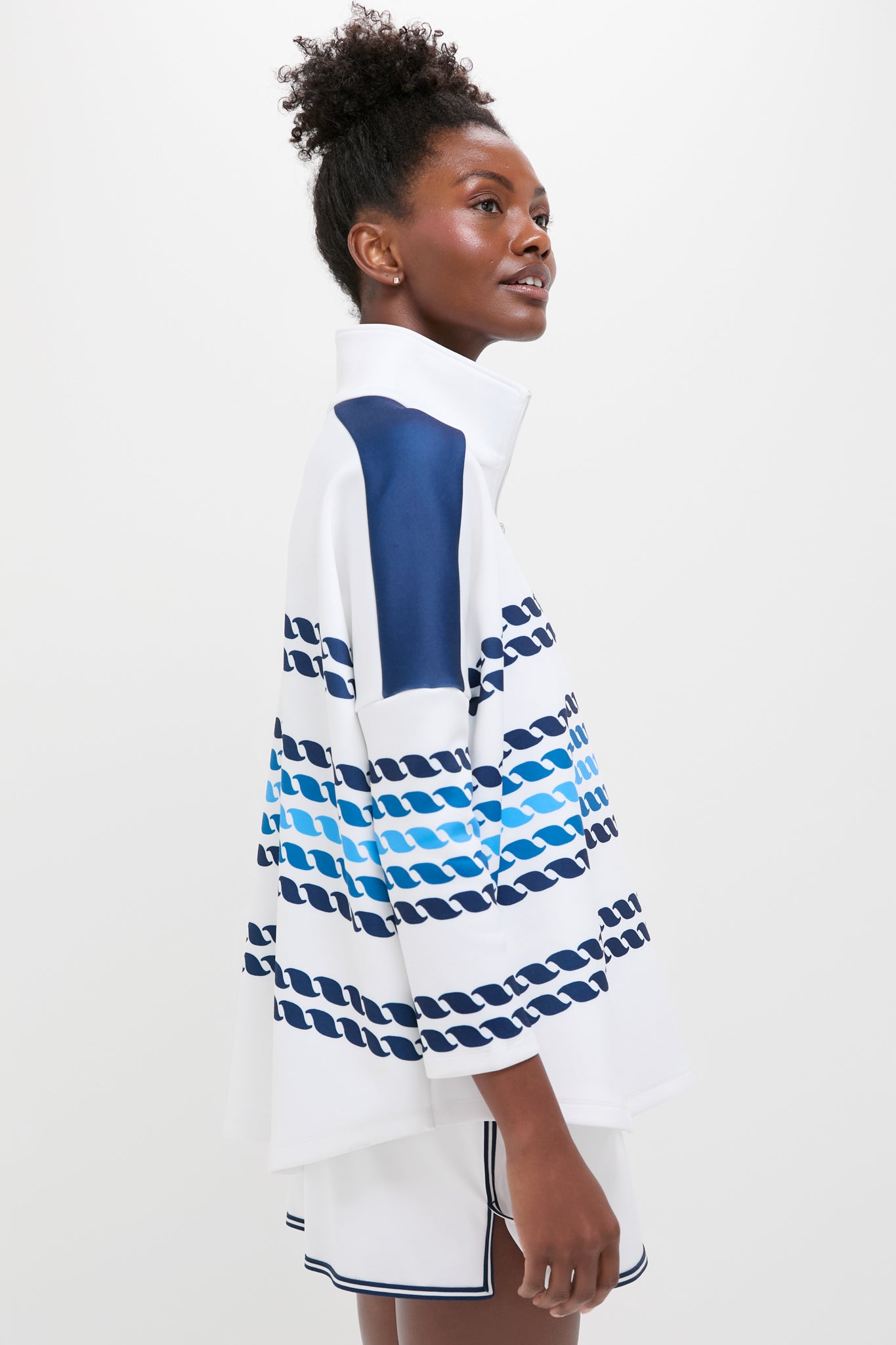 White and Blue Tricolor Stripe Hudson Quarter Zip