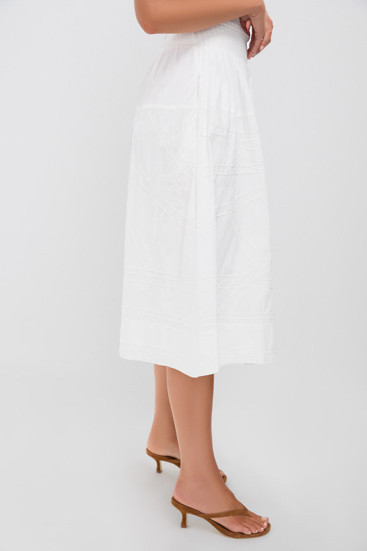 White Camden Cotton Poplin Midi Skirt