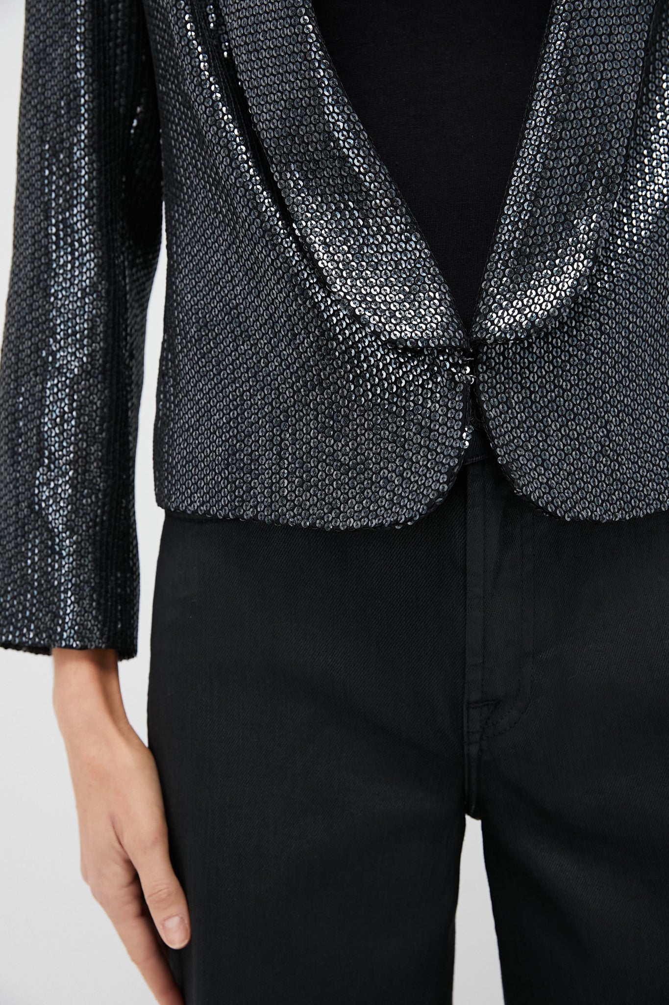 Gunmetal Sequin Cropped Zana Jacket