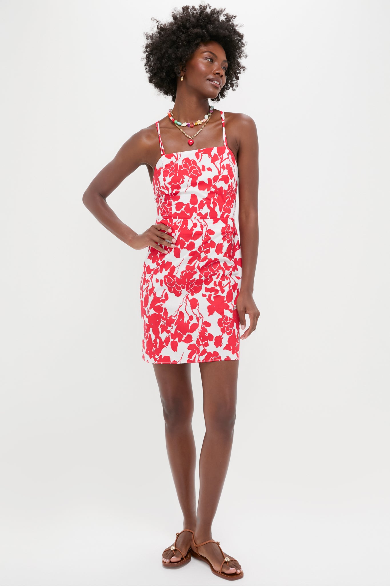 red mini dress with flowers Red 3D Flower Bodice Mini Dress FARM Rio