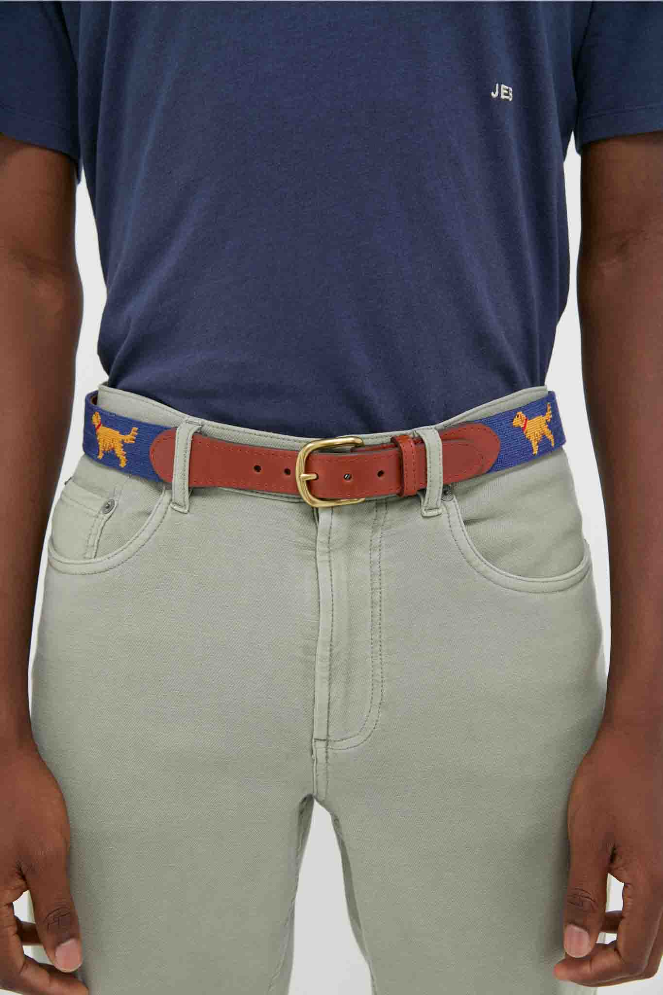 Classic Navy Golden Retriever Needlepoint Belt