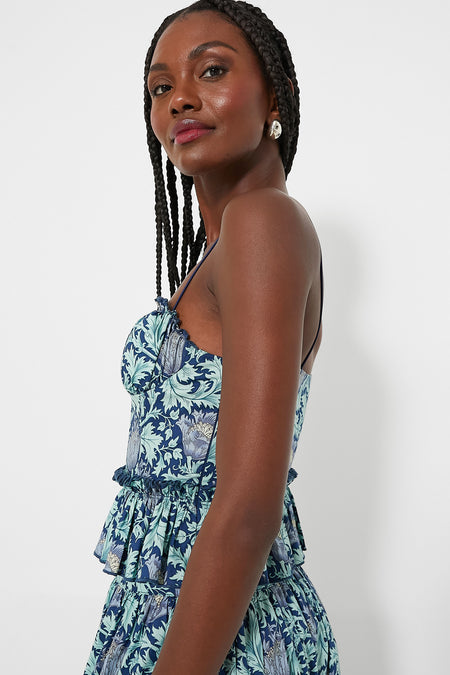 Multi Blue Leafy Floral Dylan Bustier Top