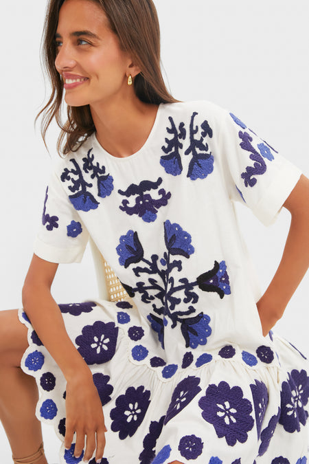 Blue Catrine Applique T-Shirt Dress