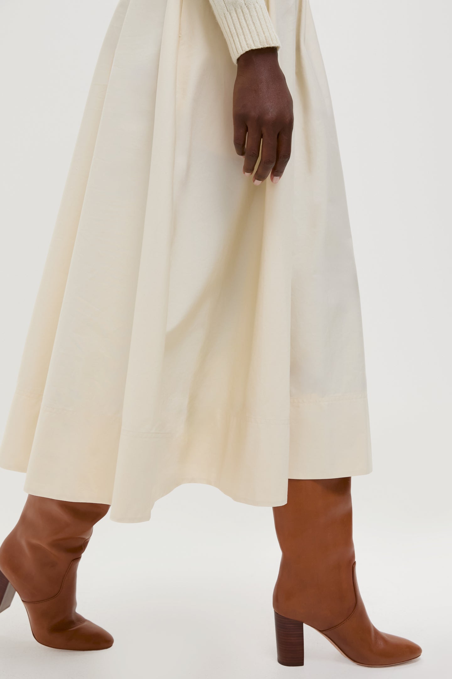Authentic Cream Crewneck Long Sleeve Fit and Flare Dress